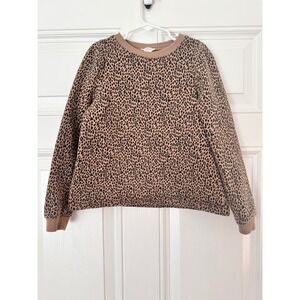 Crewcuts Girls Leopard Print Sweatshirt Tan Black Animal Print Pullover Size M